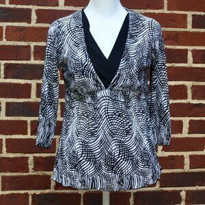 NY Collection Women's Petite Empire Waist Top, Deep V Neck, Crinkled (Sz PM)